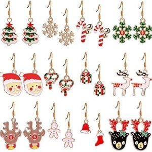 12 Pairs Christmas Earrings for Women Girls Kids